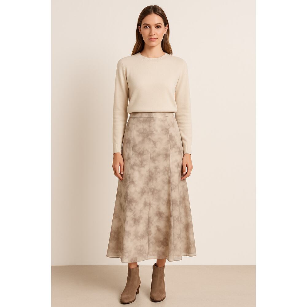 NEW Moon River Watercolor Midi Skirt Beige Gray Chiffon A-Line Sz Small Softcore